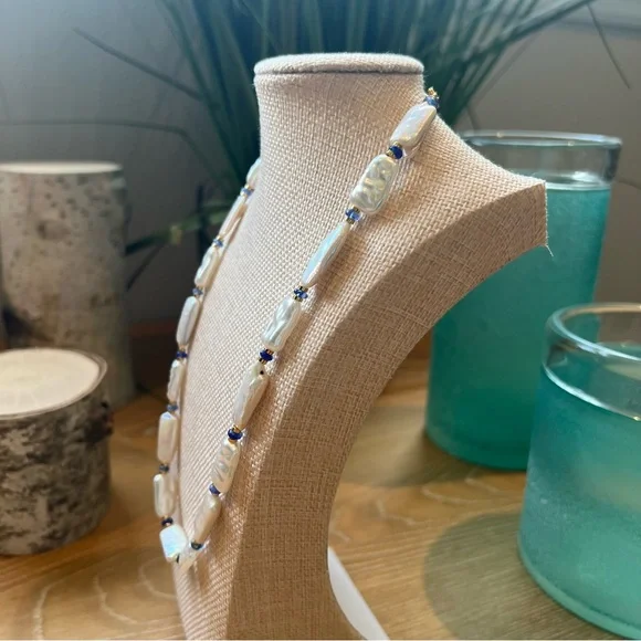 Nakamol Elegant Fresh Water Pearl and Blue Beaded Necklace 19” - Picture 3 of 4